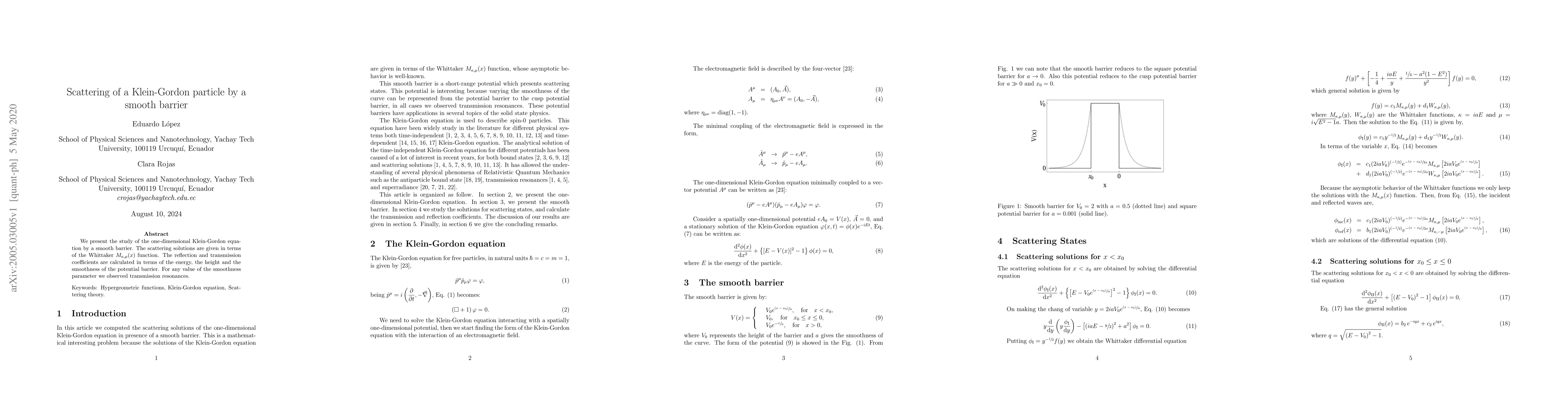 Thumbnail for Scattering of a Klein-Gordon particle by a smooth barrier