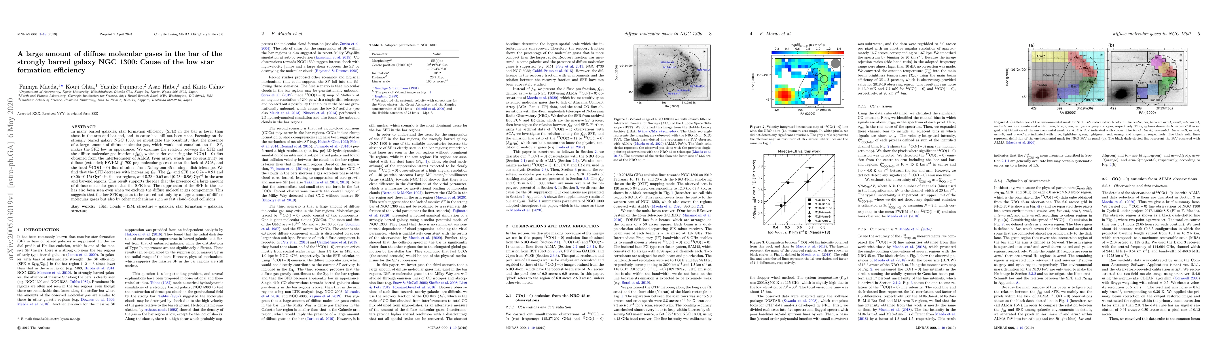 Thumbnail for A large amount of diffuse molecular gases in the bar of the strongly
  barred galaxy NGC1300: Cause of the low star formation efficiency