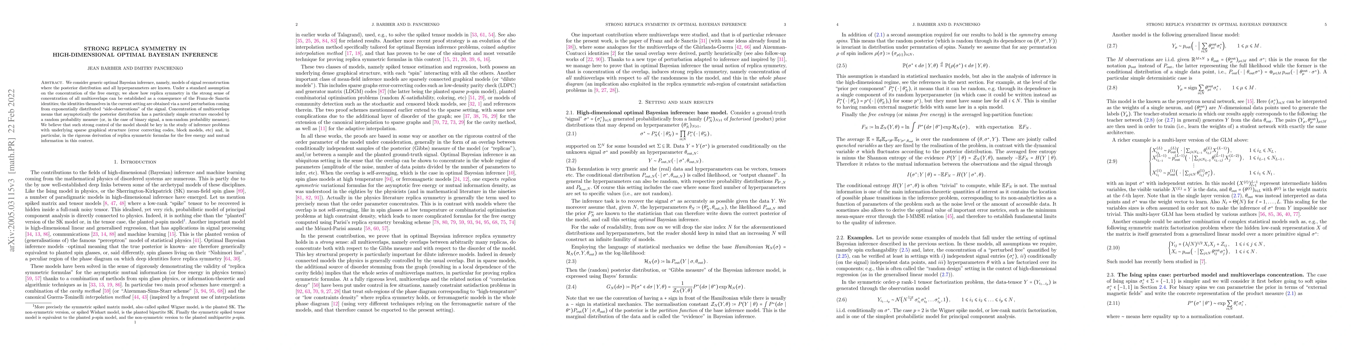 Thumbnail for Strong replica symmetry in high-dimensional optimal Bayesian inference