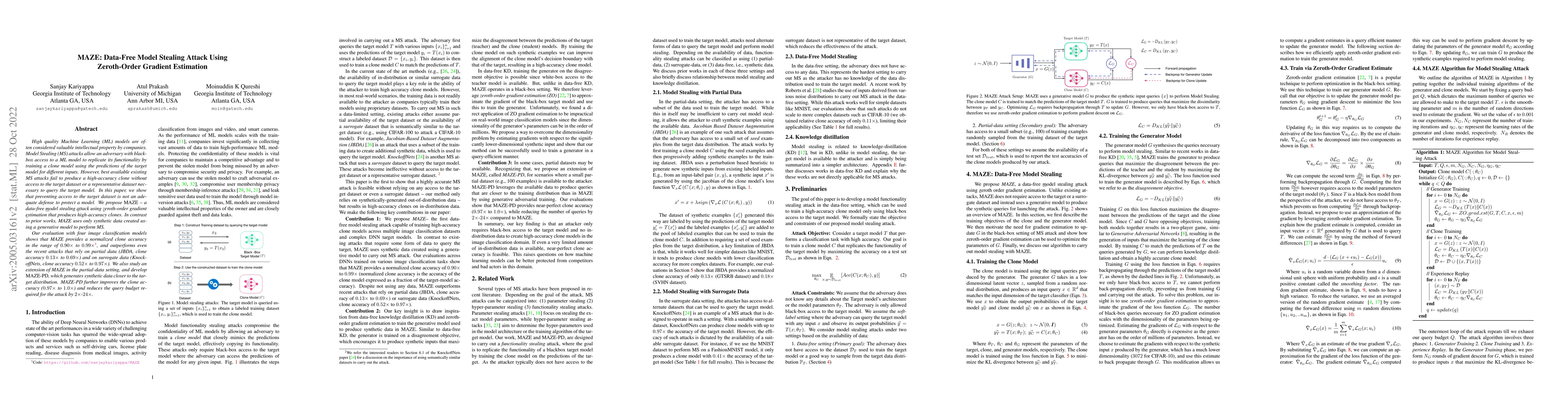 Thumbnail for MAZE: Data-Free Model Stealing Attack Using Zeroth-Order Gradient
  Estimation