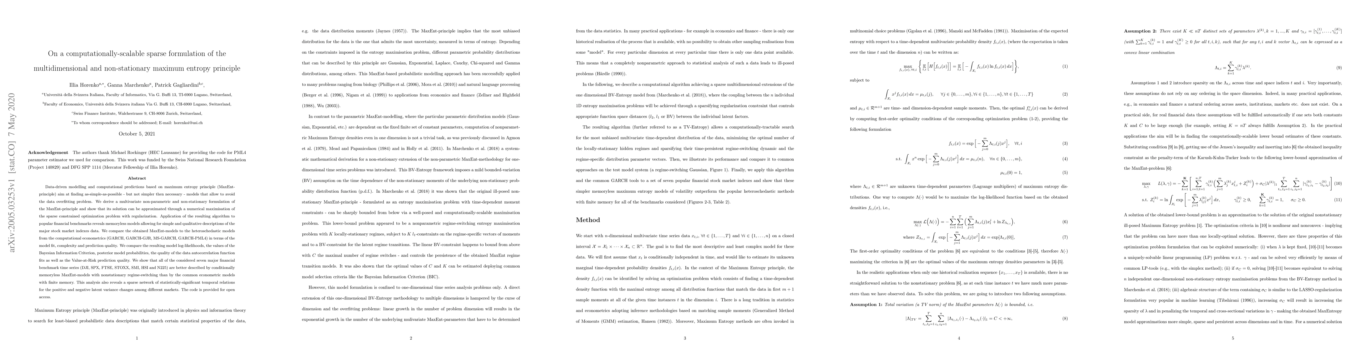 Thumbnail for On a computationally-scalable sparse formulation of the multidimensional
  and non-stationary maximum entropy principle