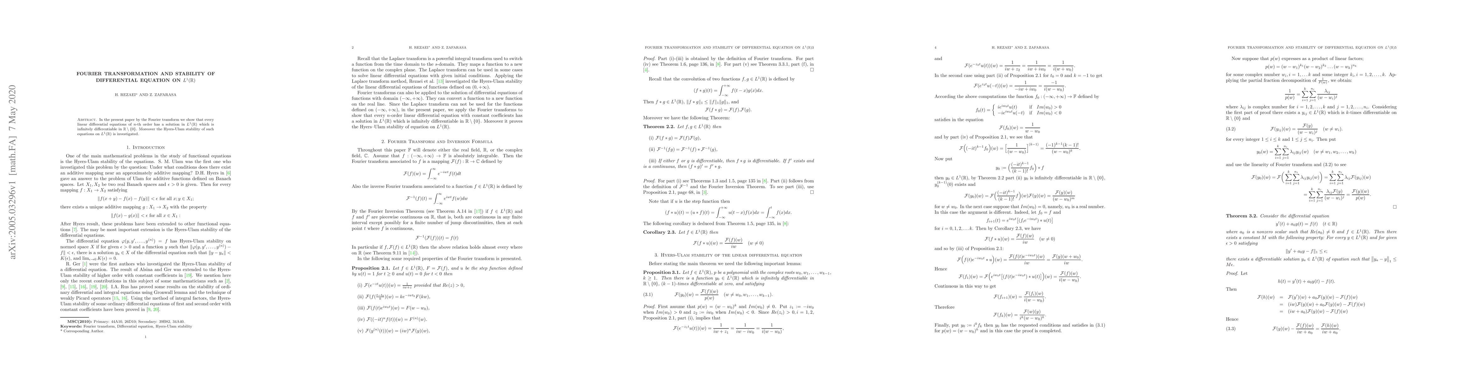 Thumbnail for Fourier transformation and stability of differential equation on
  $L^1(\Bbb{R})$