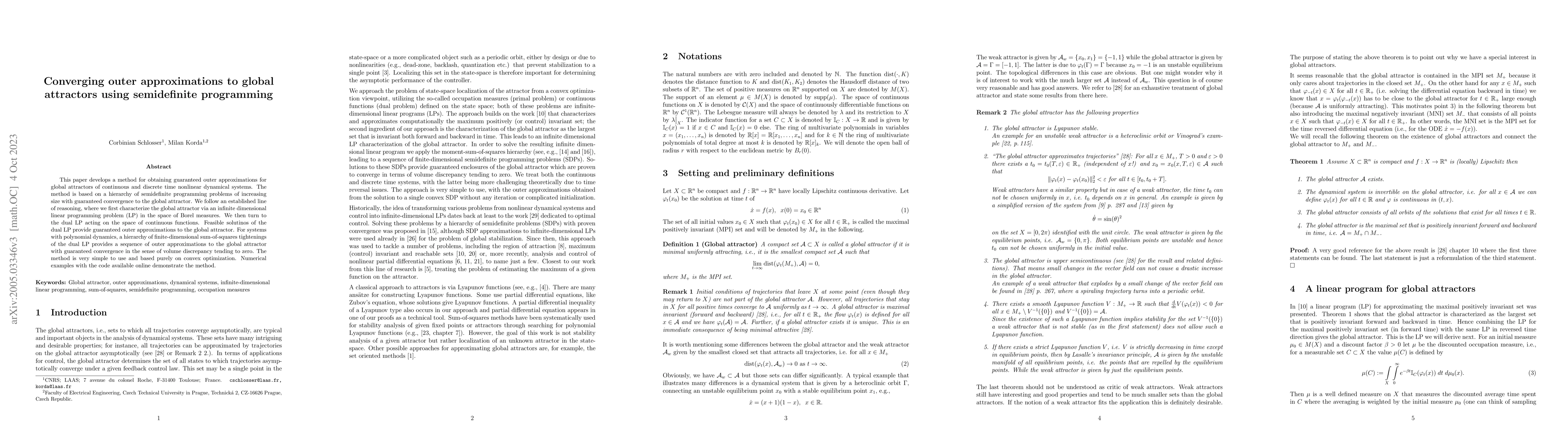 Thumbnail for Converging outer approximations to global attractors using semidefinite
  programming