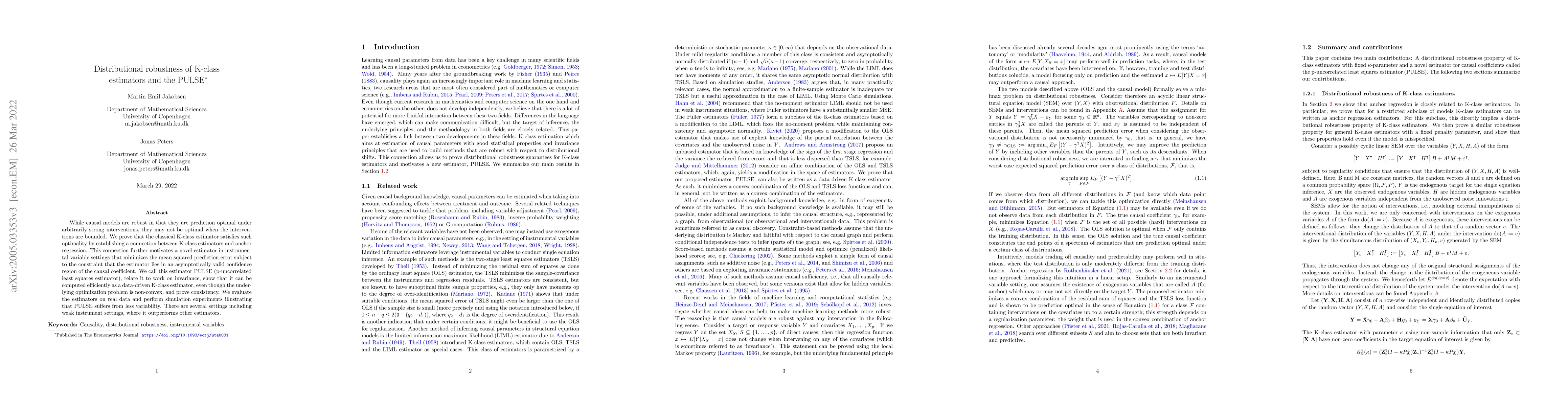 Thumbnail for Distributional robustness of K-class estimators and the PULSE