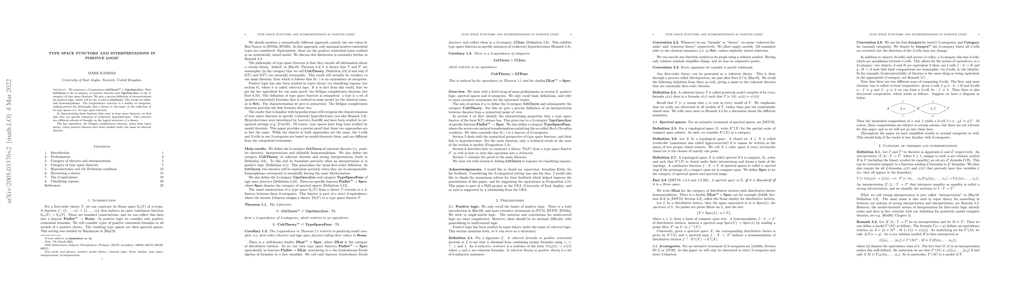 Thumbnail for Type space functors and interpretations in positive logic