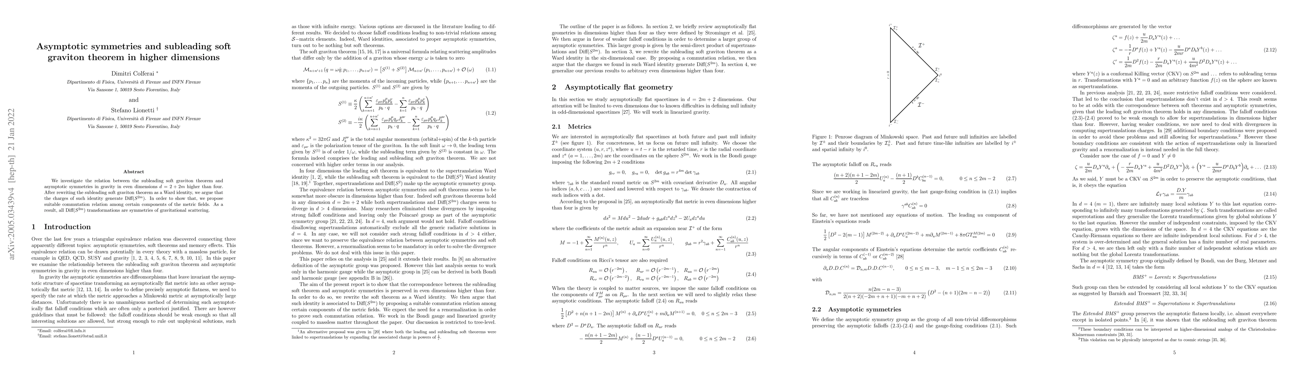 Thumbnail for Asymptotic symmetries and subleading soft graviton theorem in higher
  dimensions