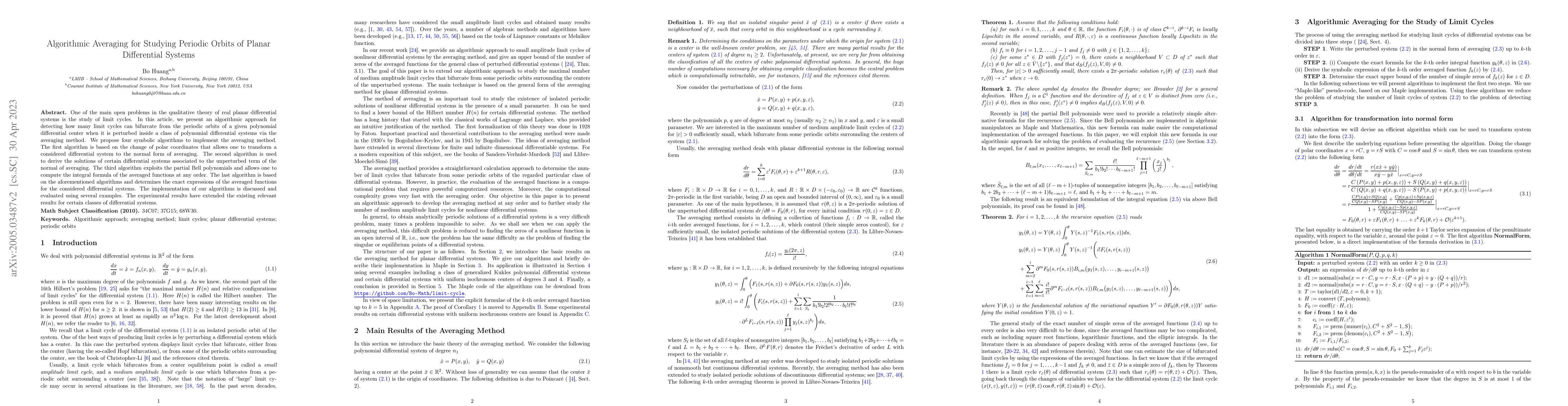 Thumbnail for Algorithmic Averaging for Studying Periodic Orbits of Planar
  Differential Systems