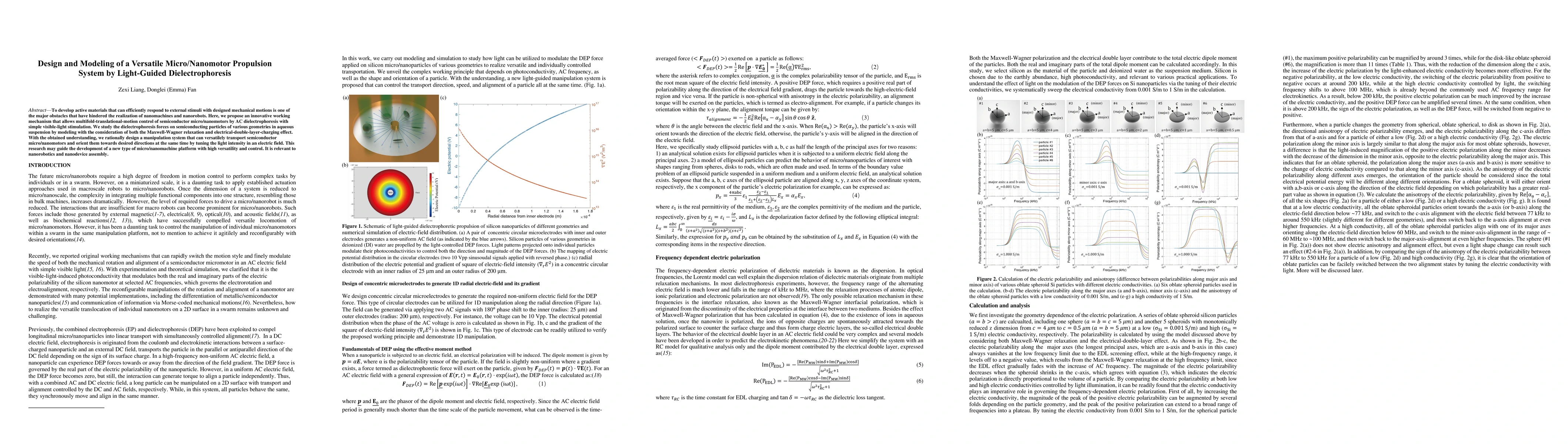 Thumbnail for Design and Modeling of a Versatile Micro/Nanomotor Propulsion System by
  Light-Guided Dielectrophoresis