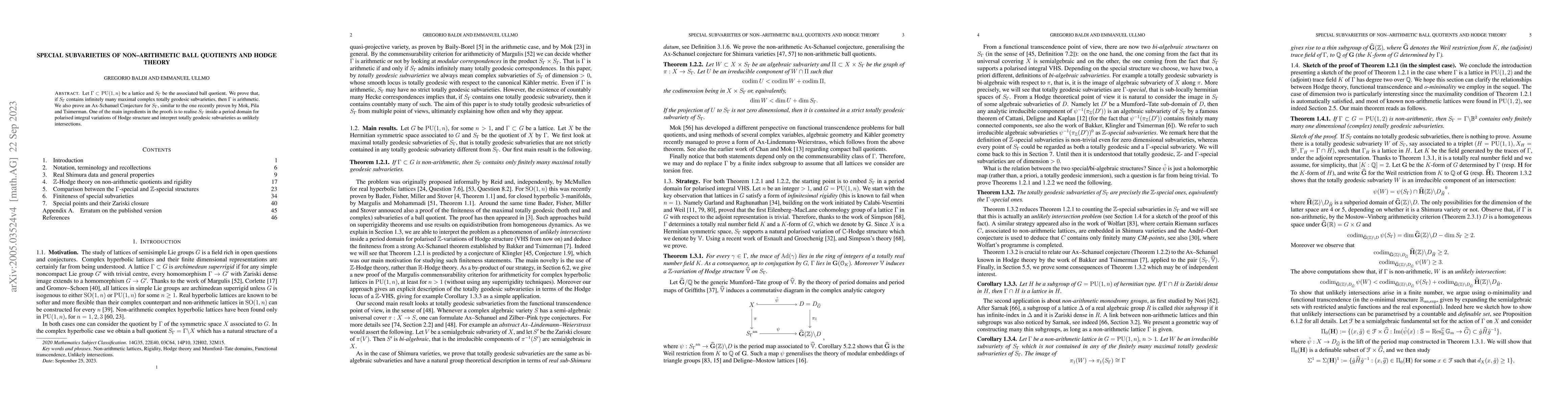 Thumbnail for Special subvarieties of non-arithmetic ball quotients and Hodge Theory