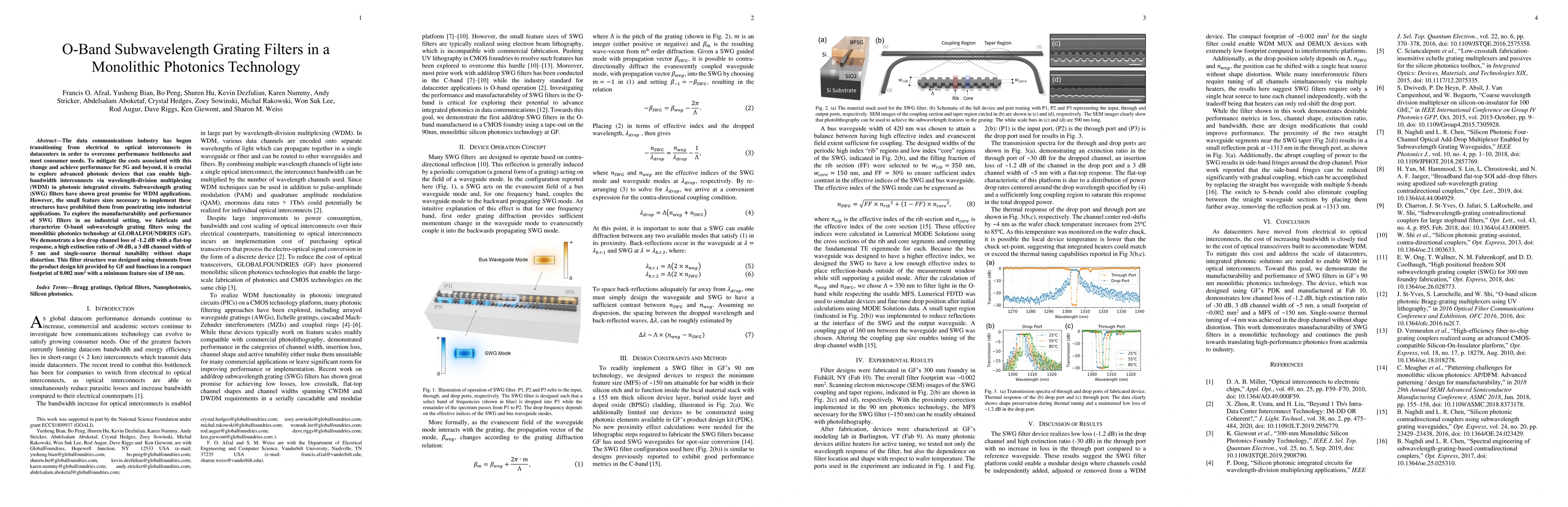 Thumbnail for O-Band Subwavelength Grating Filters in a Monolithic Photonics
  Technology