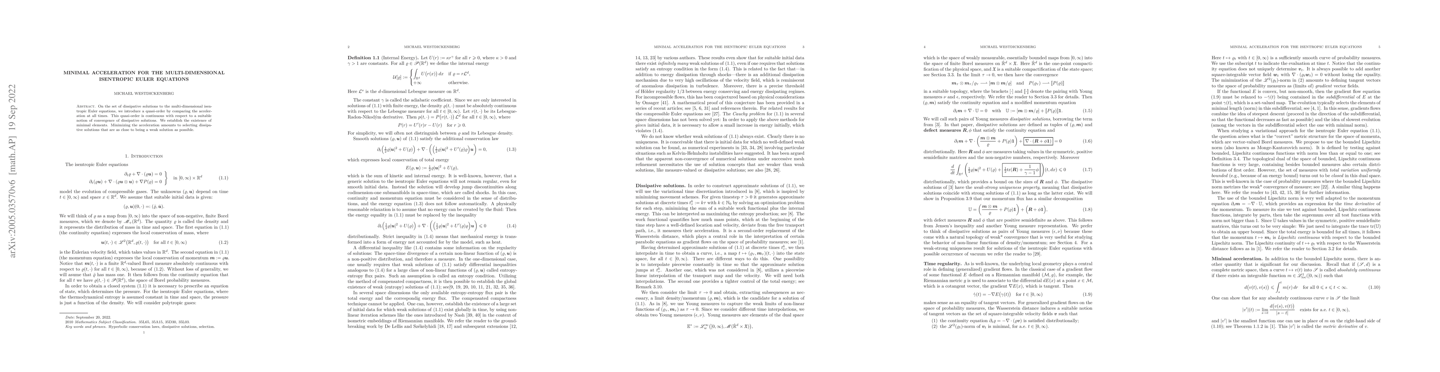 Thumbnail for Minimal acceleration for the multi-dimensional isentropic Euler
  equations