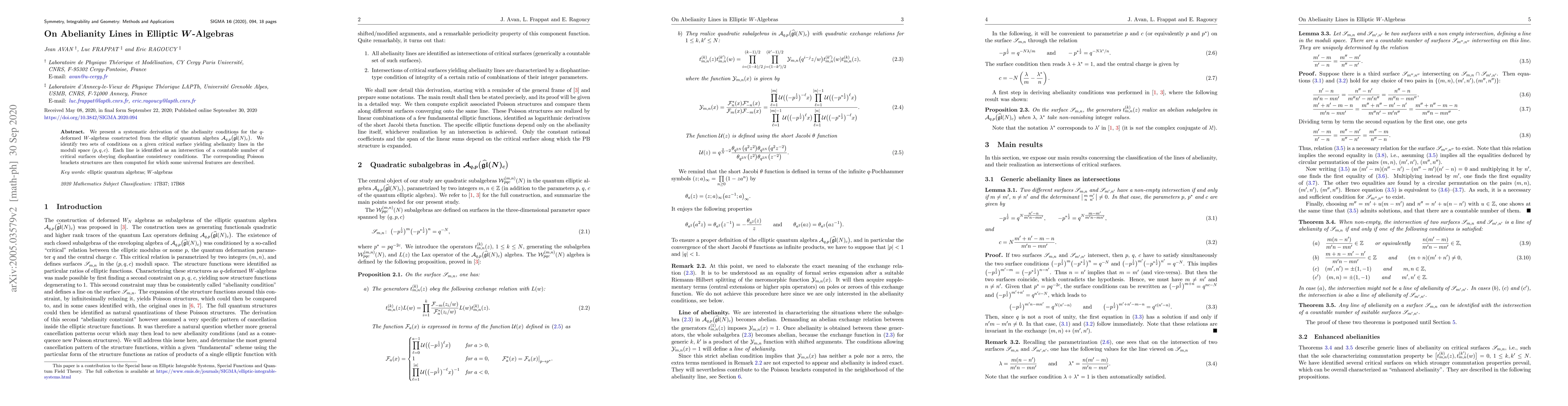 Thumbnail for On Abelianity Lines in Elliptic $W$-Algebras