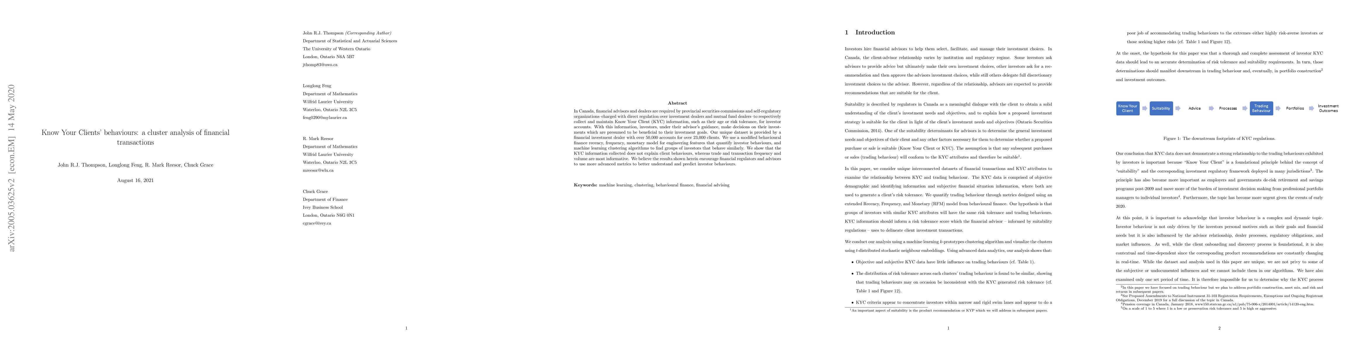 Thumbnail for Know Your Clients' behaviours: a cluster analysis of financial
  transactions