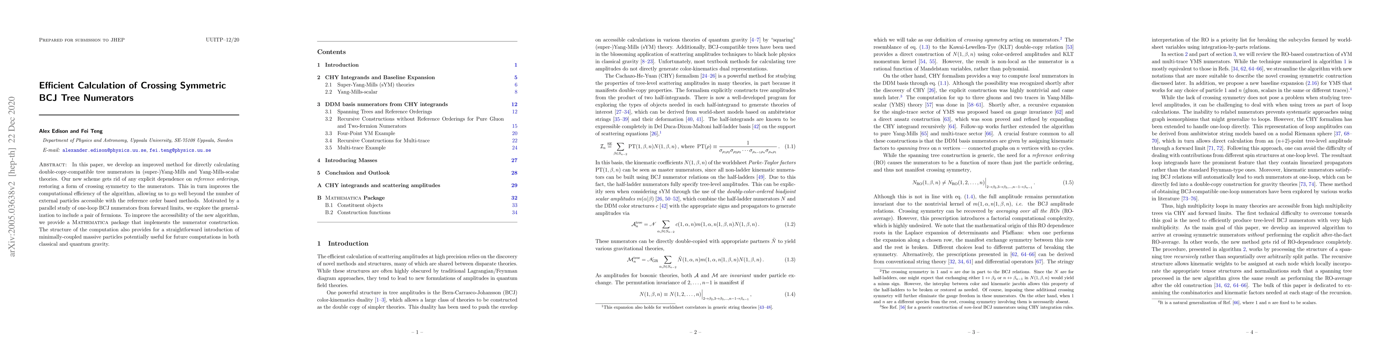 Thumbnail for Efficient Calculation of Crossing Symmetric BCJ Tree Numerators