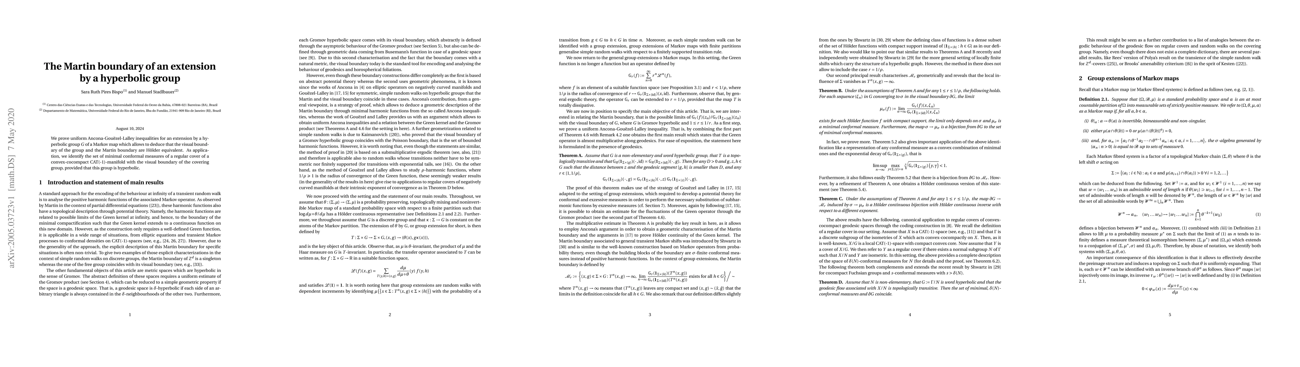 Thumbnail for The Martin boundary of an extension by a hyperbolic group