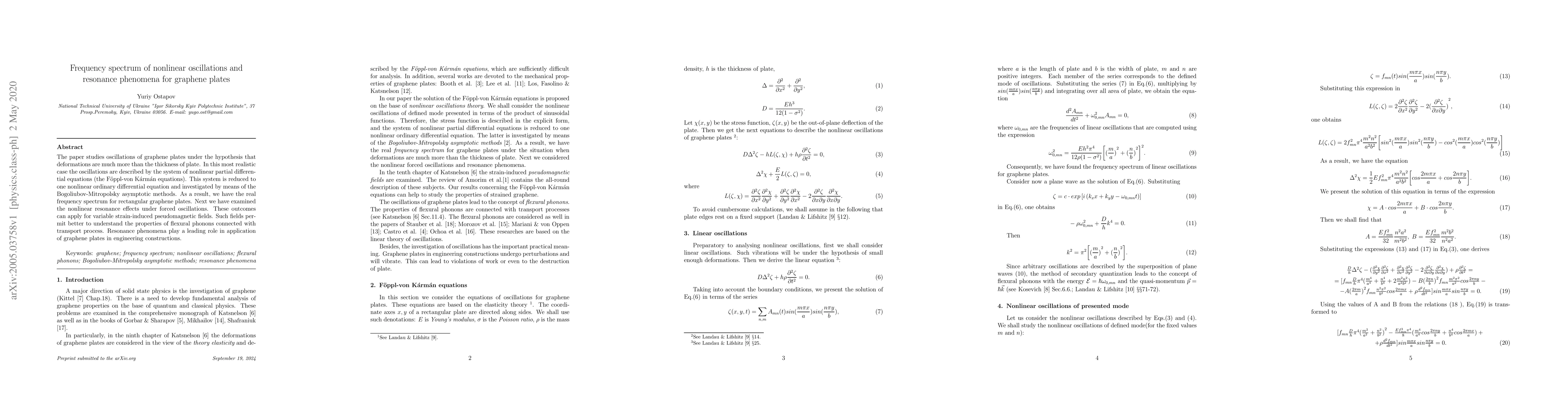 Thumbnail for Frequency spectrum of nonlinear oscillations and resonance phenomena for
  graphene plates