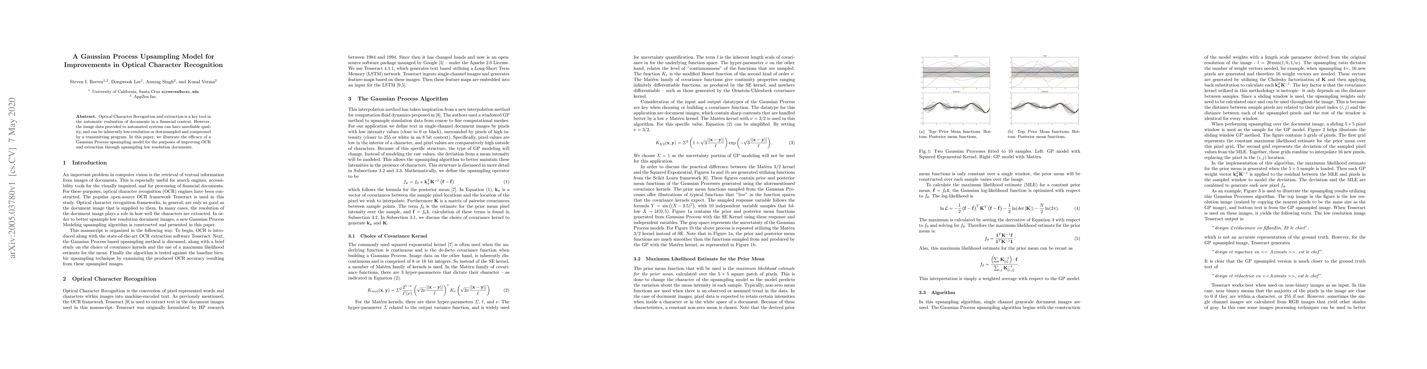 Thumbnail for A Gaussian Process Upsampling Model for Improvements in Optical
  Character Recognition
