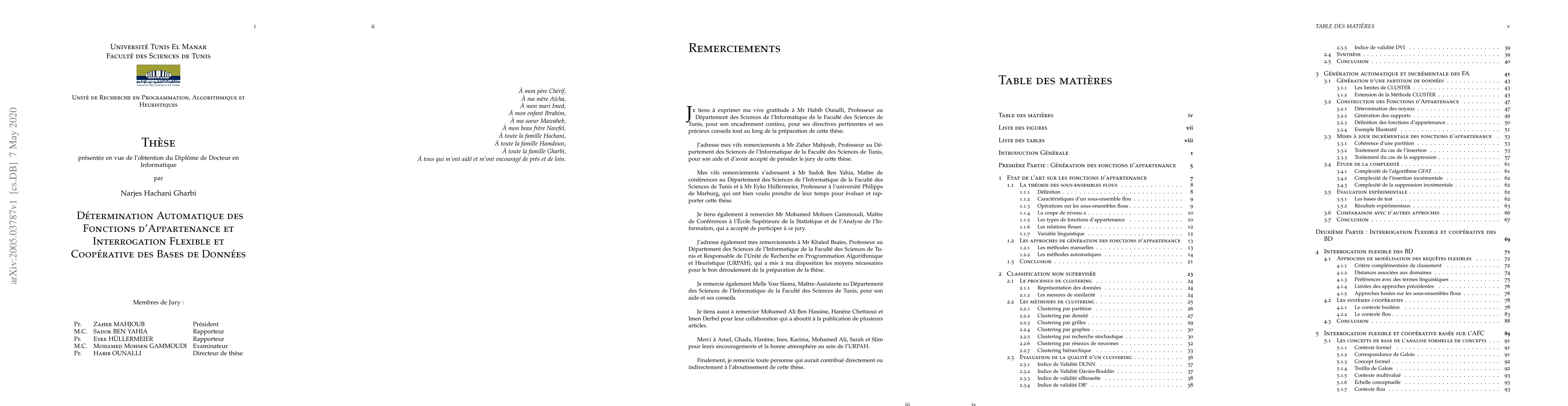Thumbnail for D\'etermination Automatique des Fonctions d'Appartenance et
  Interrogation Flexible et Coop\'erative des Bases de Donn\'ees