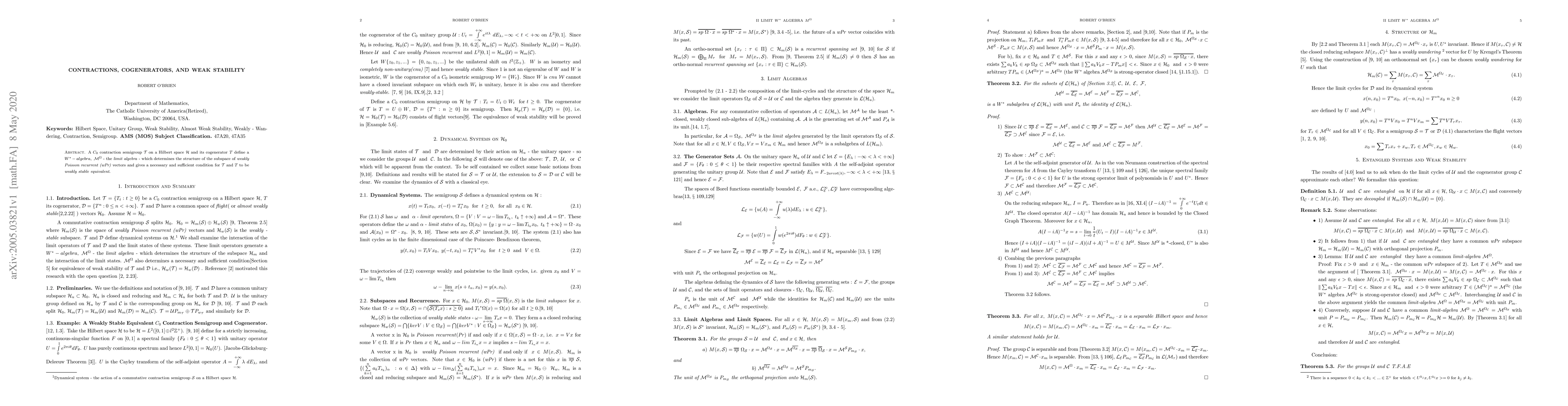 Thumbnail for Contractions, Cogenerators, and Weak Stability
