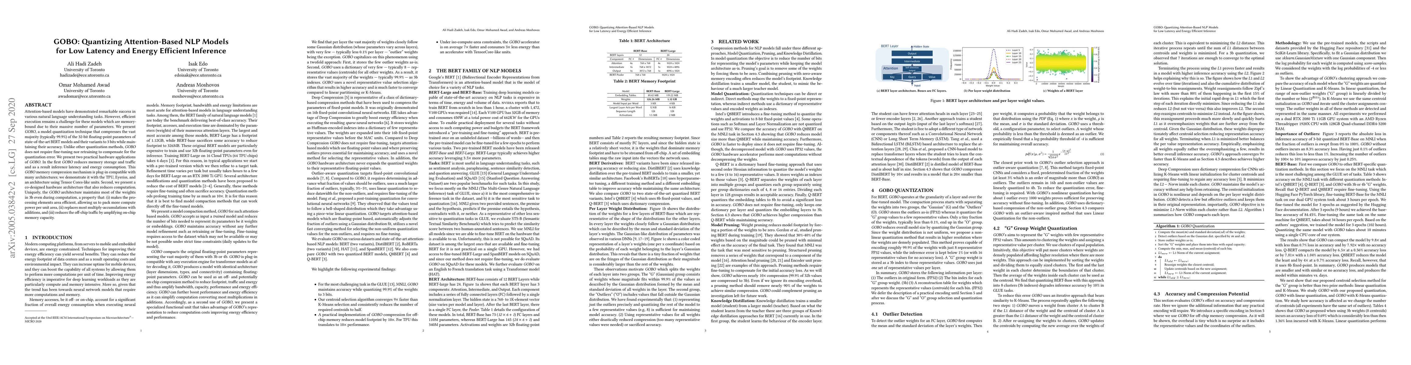 Thumbnail for GOBO: Quantizing Attention-Based NLP Models for Low Latency and Energy
  Efficient Inference
