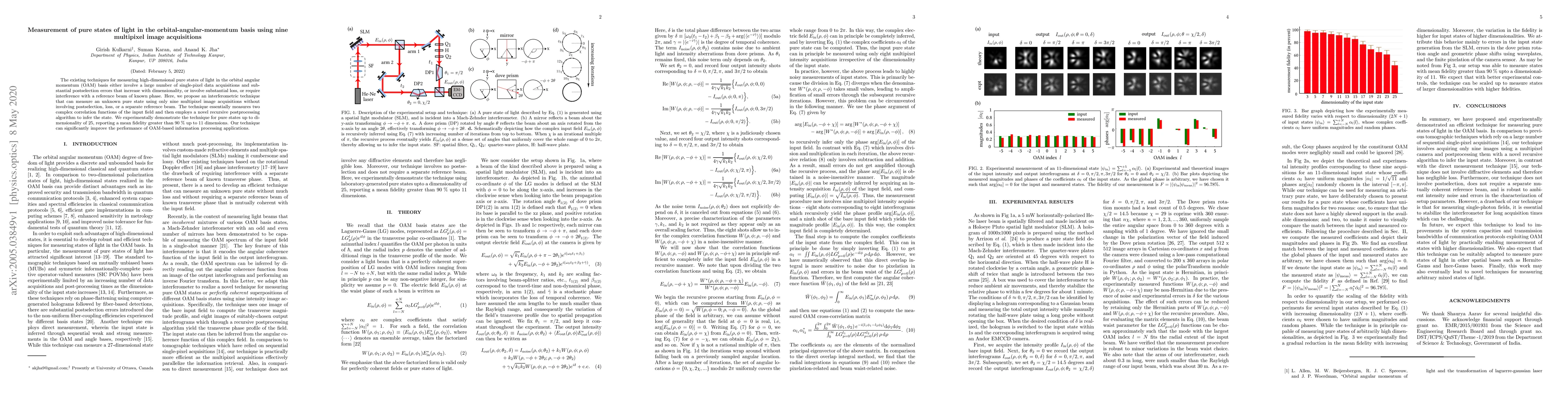 Thumbnail for Measurement of pure states of light in the orbital-angular-momentum
  basis using nine multipixel image acquisitions