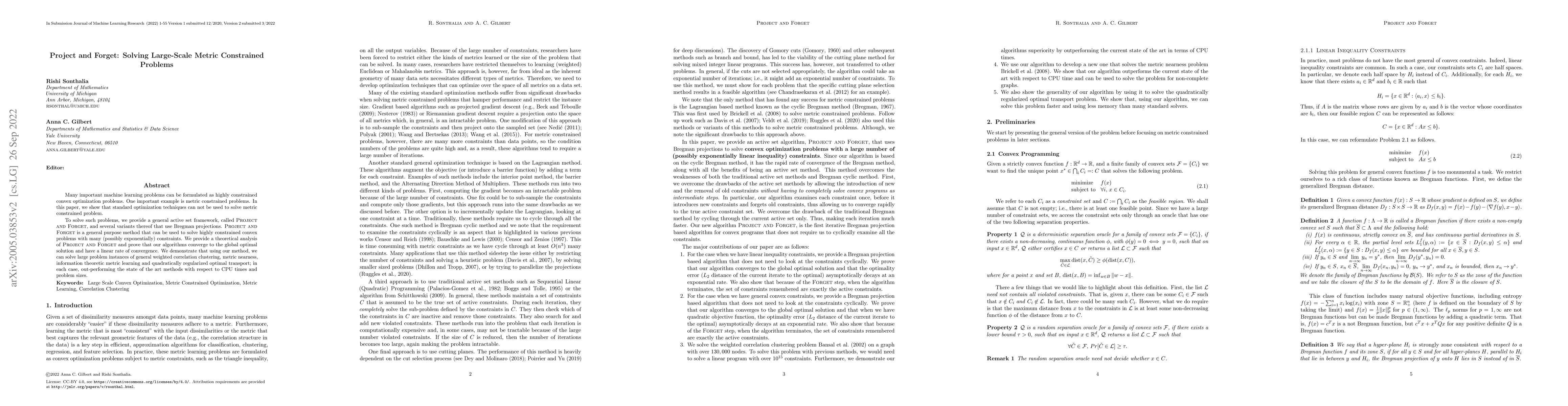 Thumbnail for Project and Forget: Solving Large-Scale Metric Constrained Problems