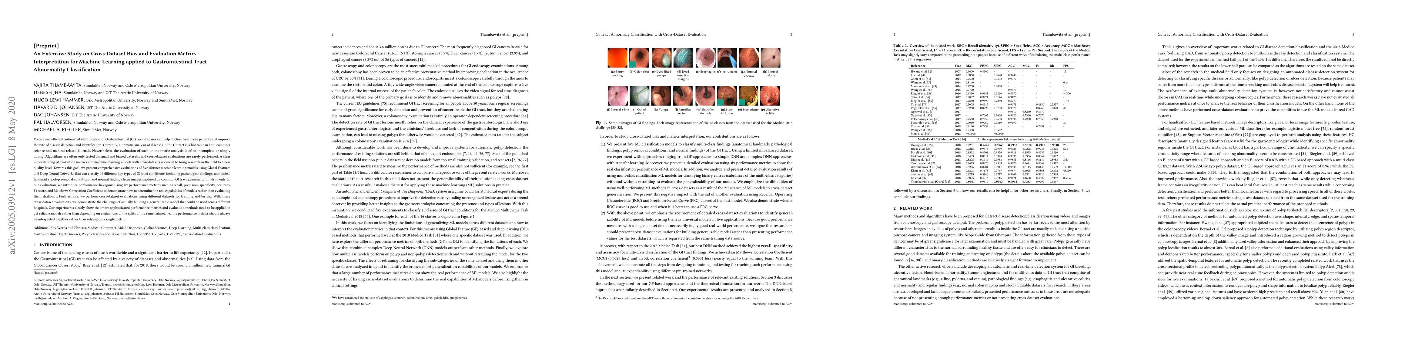 Thumbnail for An Extensive Study on Cross-Dataset Bias and Evaluation Metrics
  Interpretation for Machine Learning applied to Gastrointestinal Tract
  Abnormality Classification