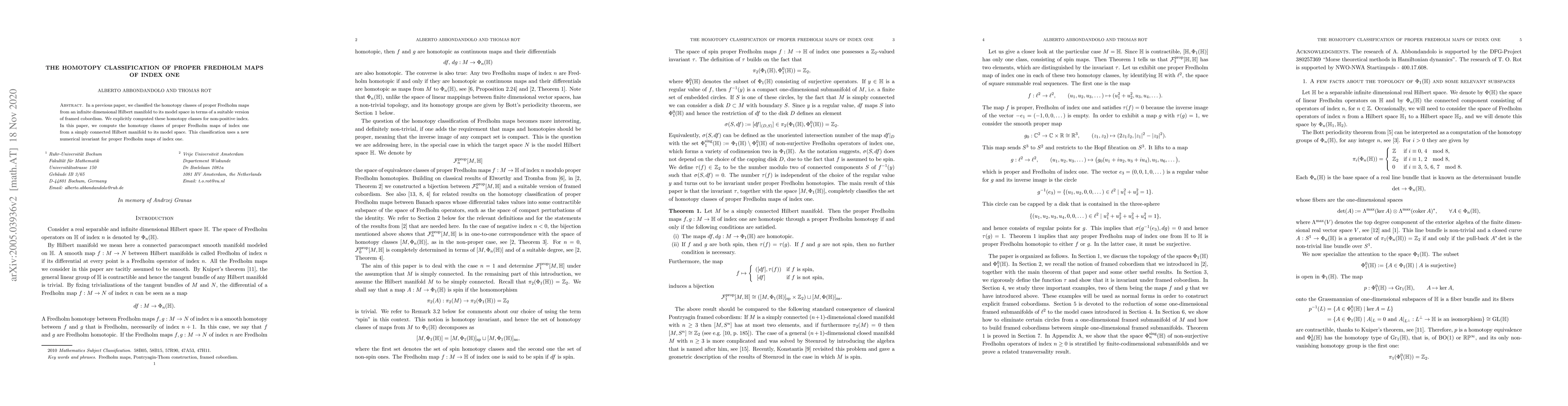 Thumbnail for The homotopy classification of proper Fredholm maps of index one