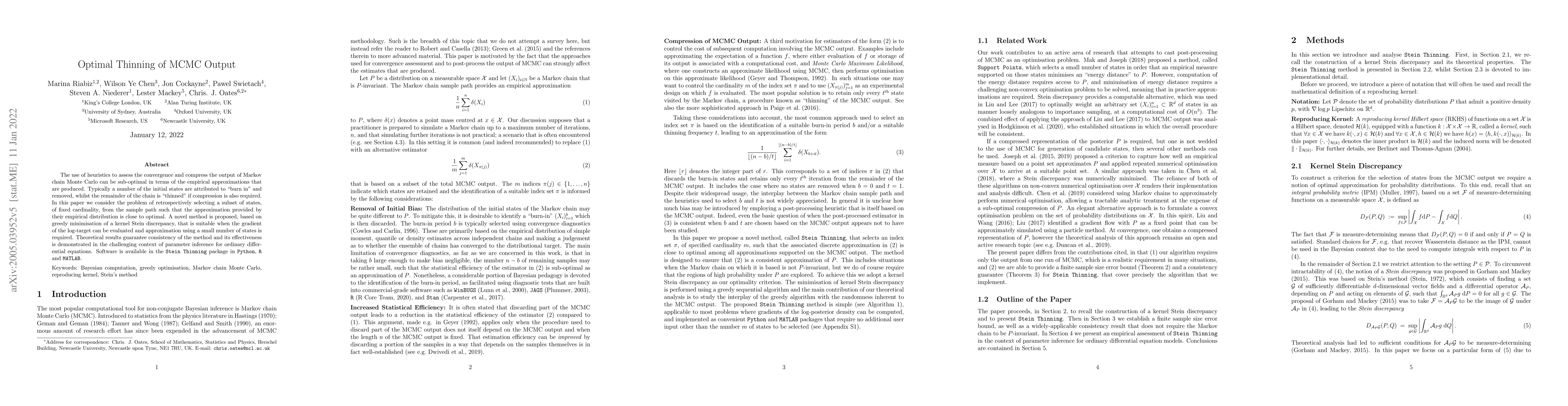Thumbnail for Optimal Thinning of MCMC Output