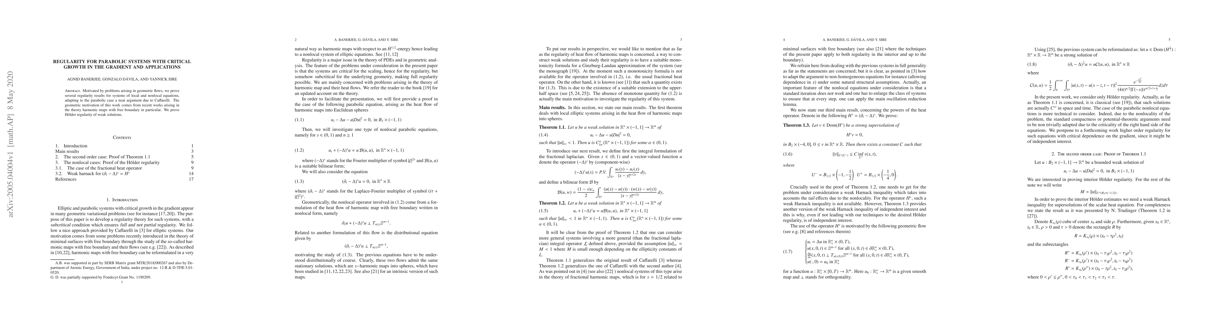 Thumbnail for Regularity for parabolic systems with critical growth in the gradient
  and applications