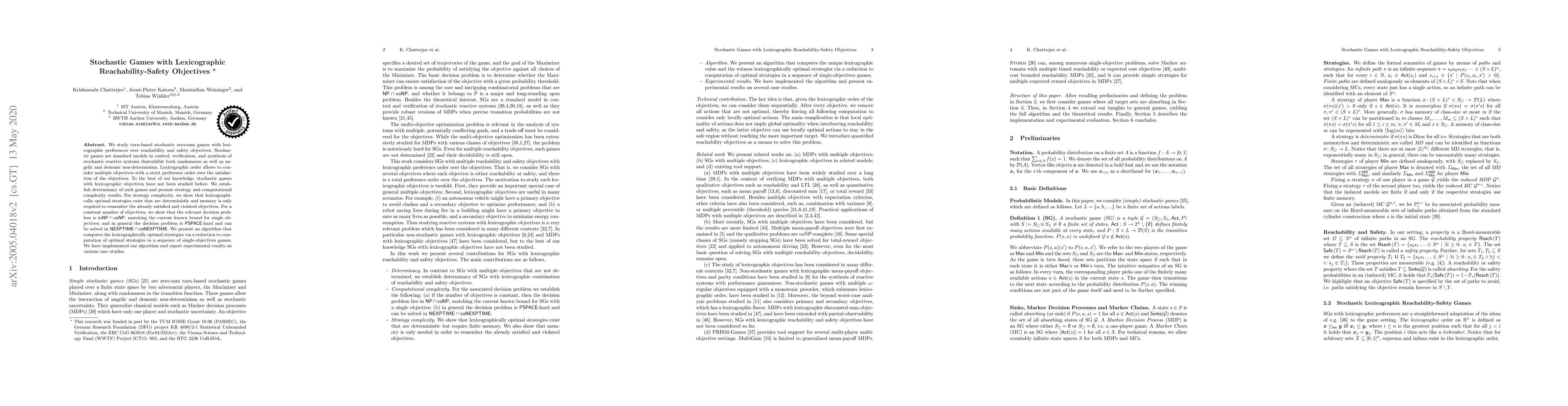 Thumbnail for Stochastic Games with Lexicographic Reachability-Safety Objectives