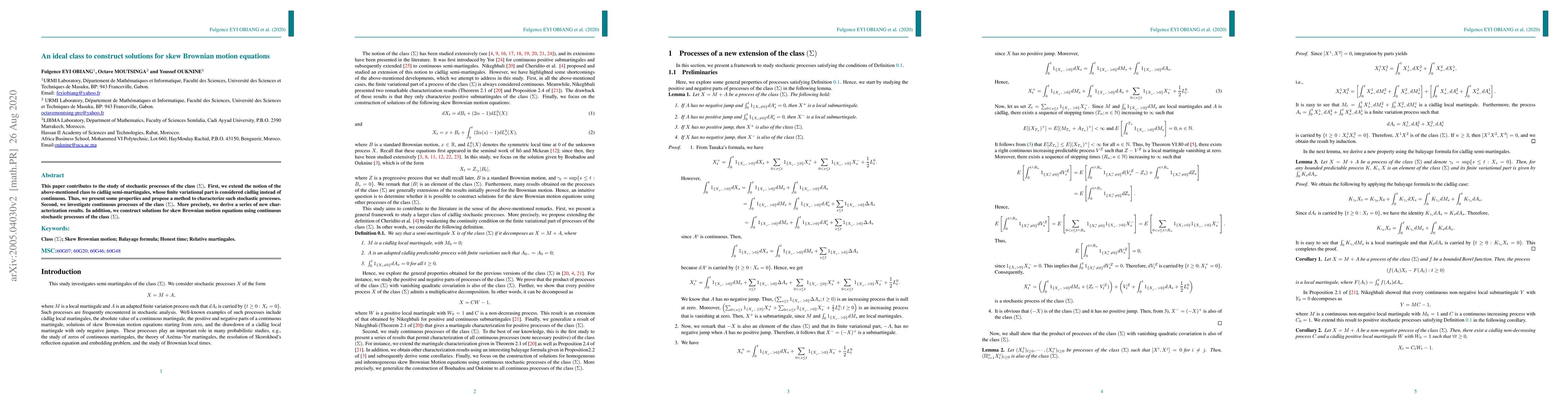 Thumbnail for An ideal class to construct solutions for skew Brownian motion equations
