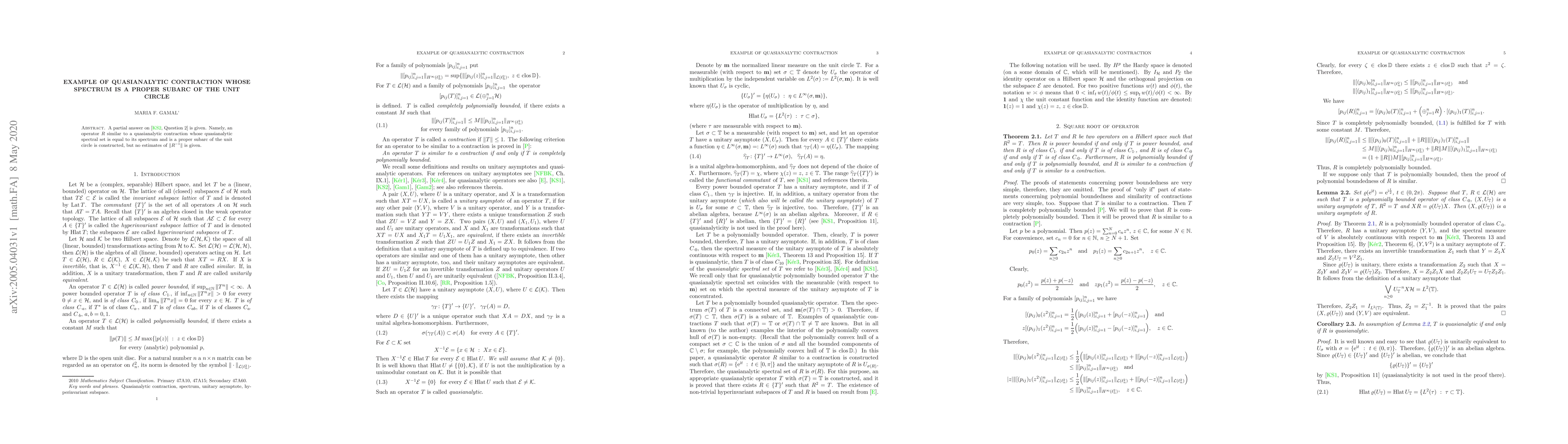 Thumbnail for Example of quasianalytic contraction whose spectrum is a proper subarc
  of the unit circle