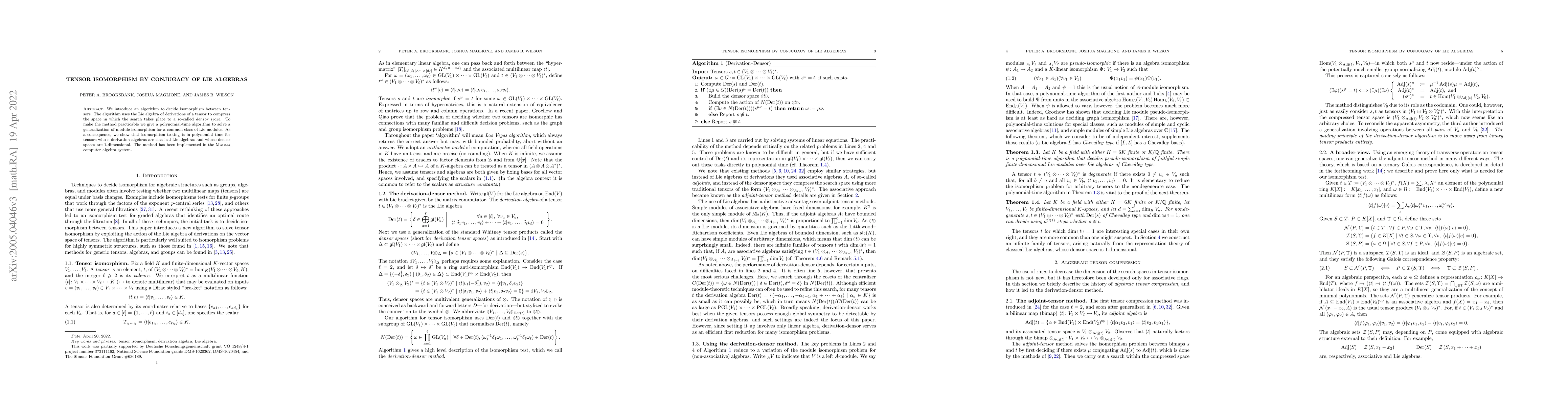 Thumbnail for Tensor Isomorphism by conjugacy of Lie algebras