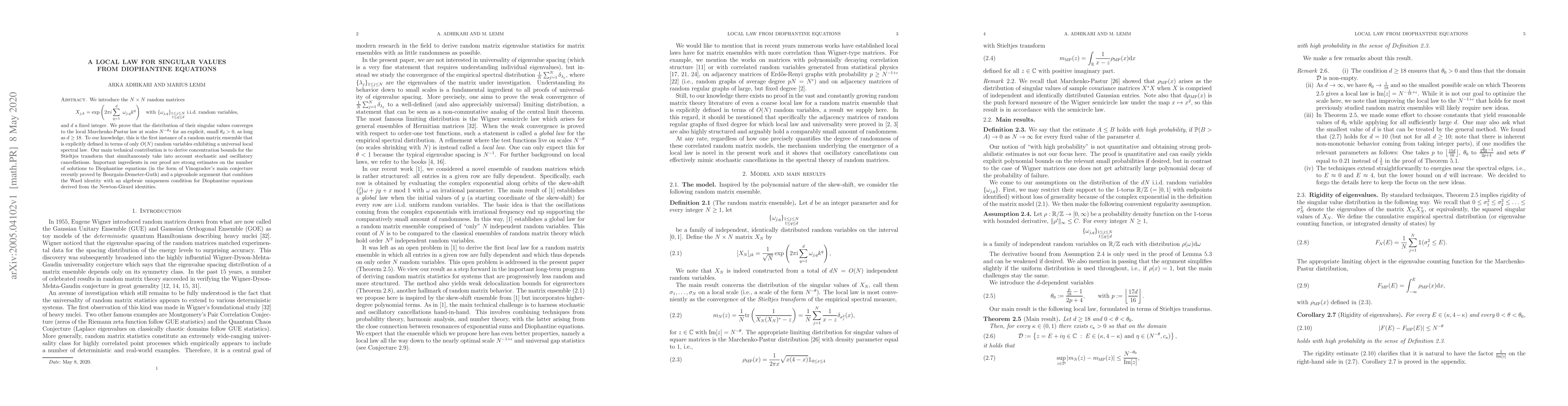Thumbnail for A Local Law for Singular Values from Diophantine Equations
