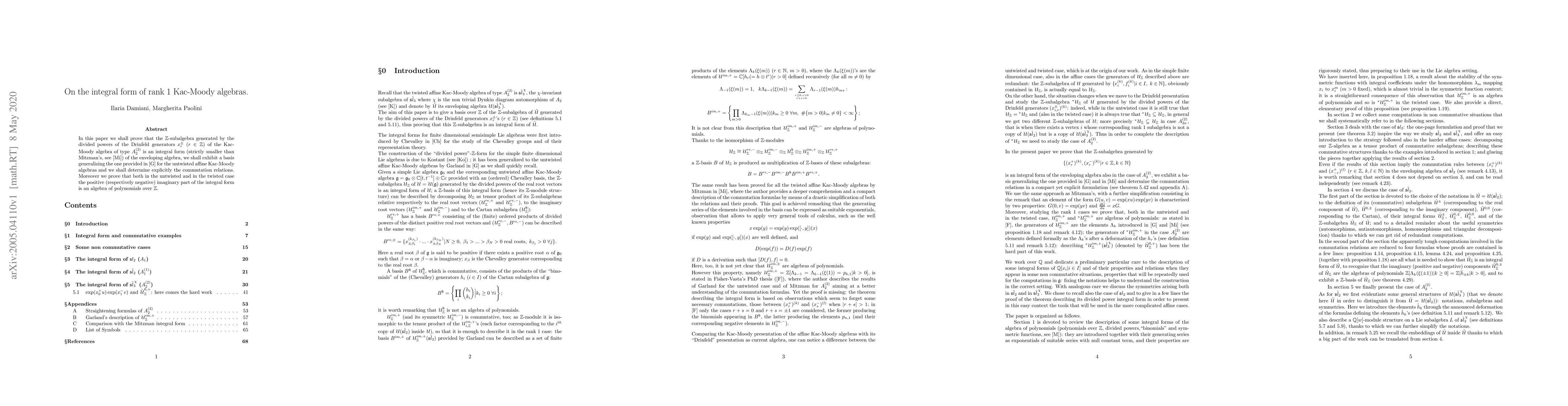 Thumbnail for On the integral form of rank 1 Kac-Moody algebras