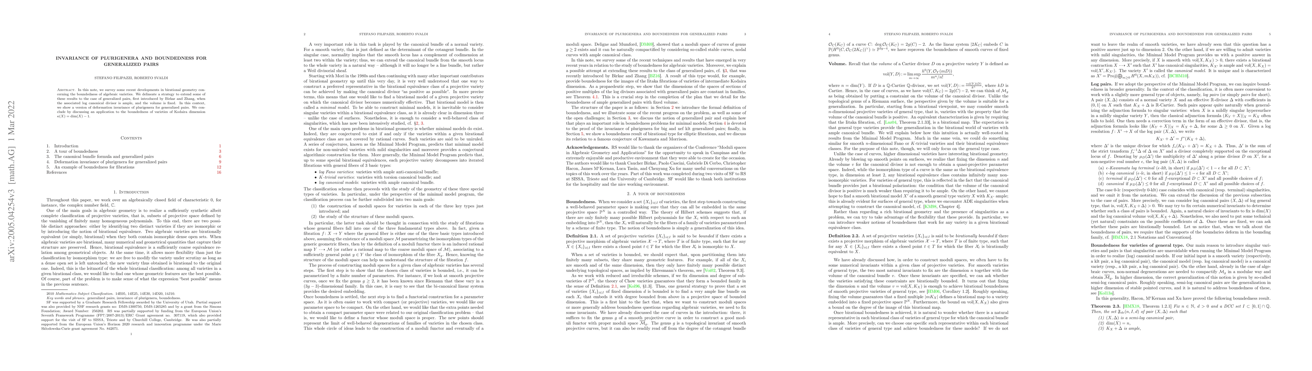 Thumbnail for Invariance of Plurigenera and boundedness for Generalized Pairs
