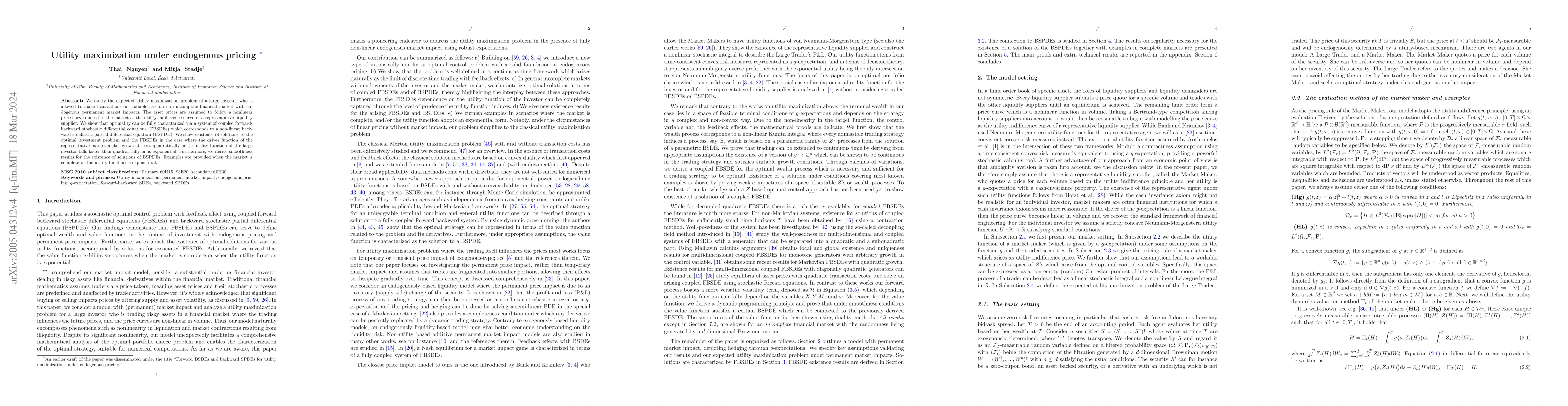 Thumbnail for Utility maximization under endogenous pricing