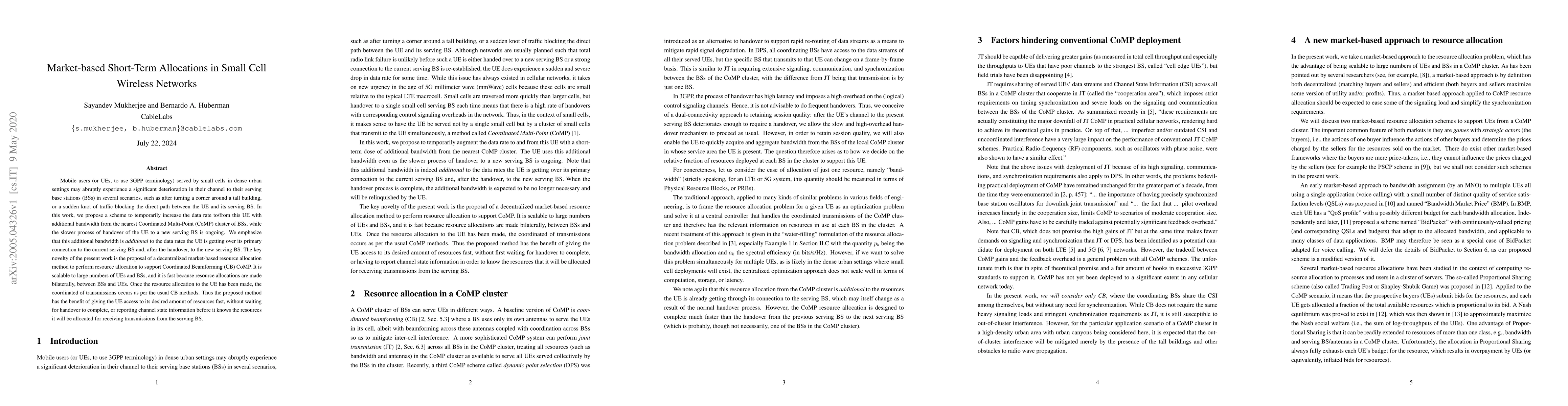 Thumbnail for Market-based Short-Term Allocations in Small Cell Wireless Networks