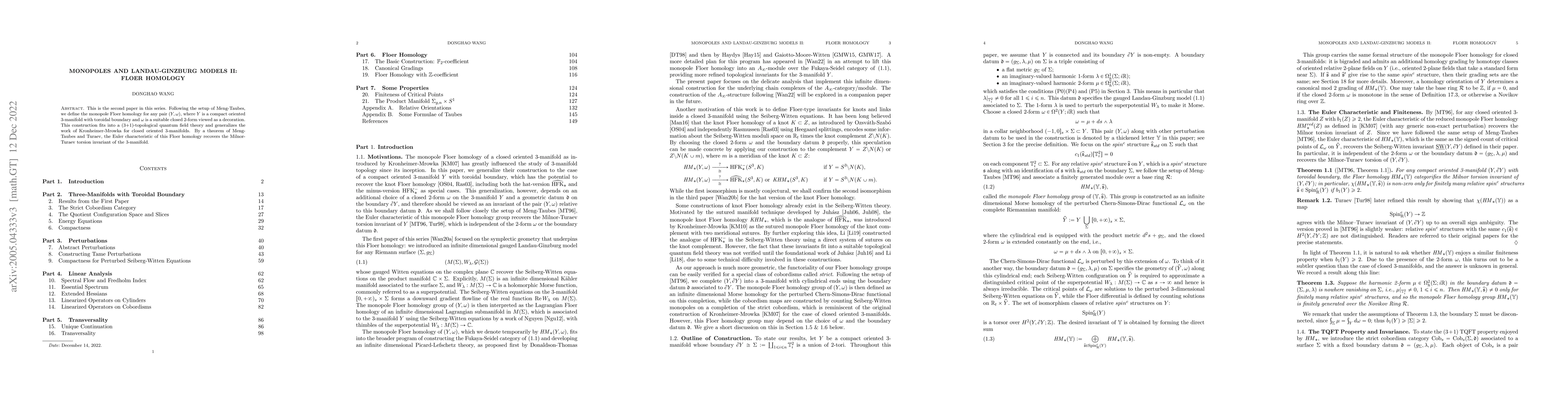Thumbnail for Monopoles and Landau-Ginzburg Models II: Floer Homology