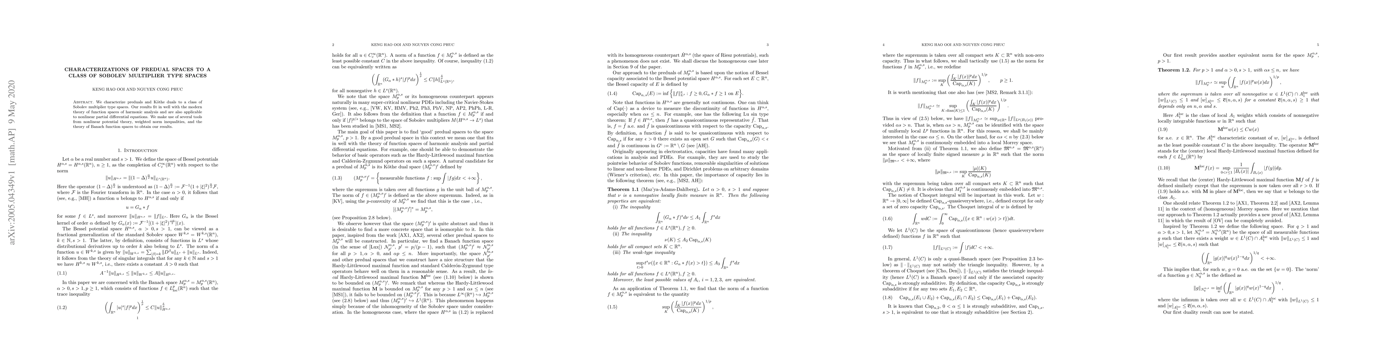 Thumbnail for Characterizations of predual spaces to a class of Sobolev multiplier
  type spaces