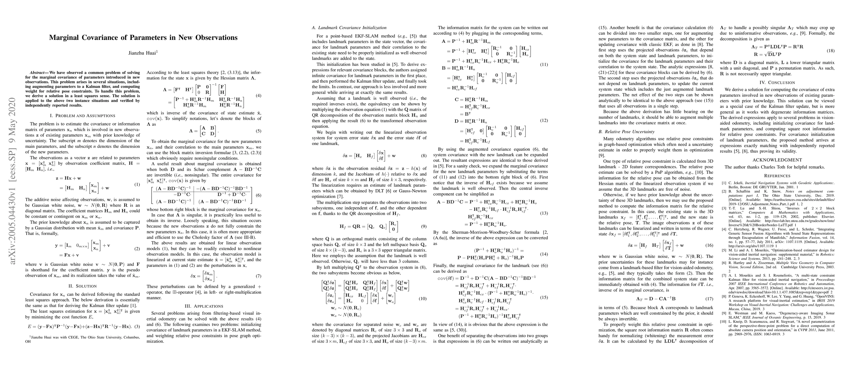Thumbnail for Marginal Covariance of Parameters in New Observations