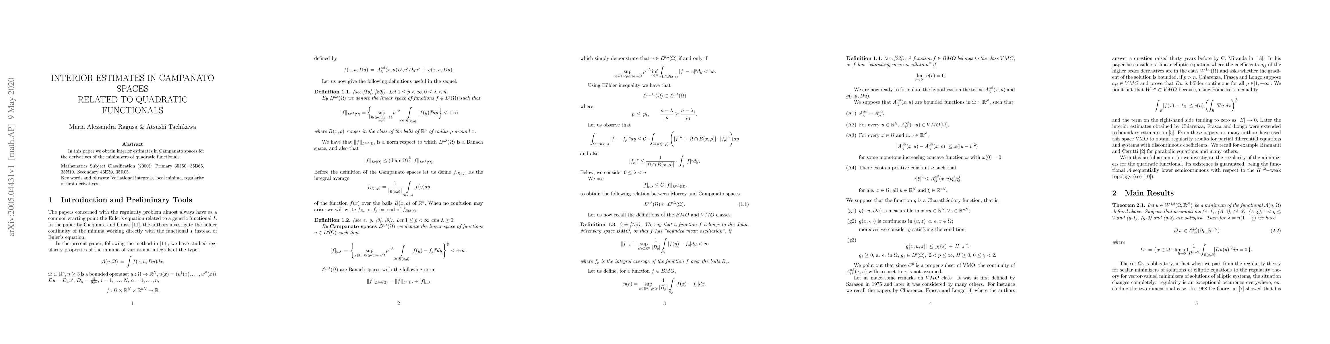Thumbnail for Interior estimates in Campanato spaces related to quadratic functionals