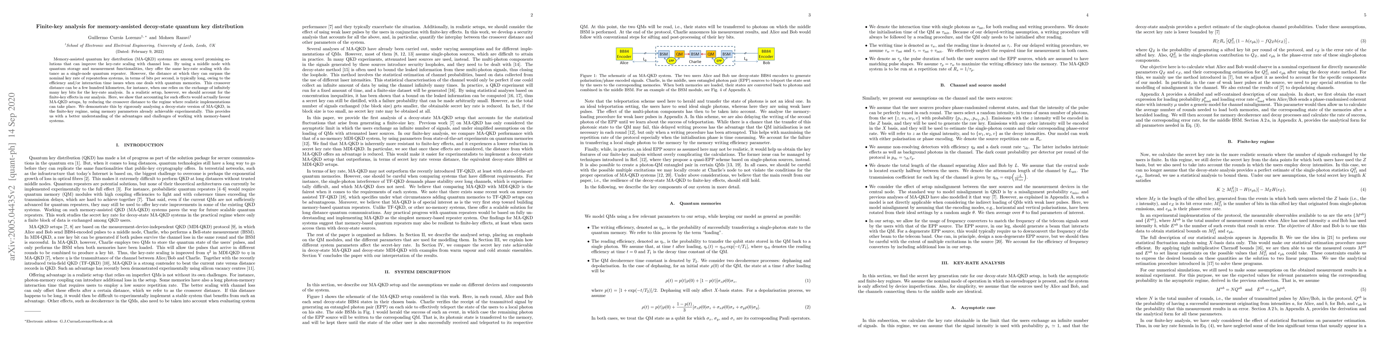 Thumbnail for Finite-key analysis for memory-assisted decoy-state quantum key
  distribution