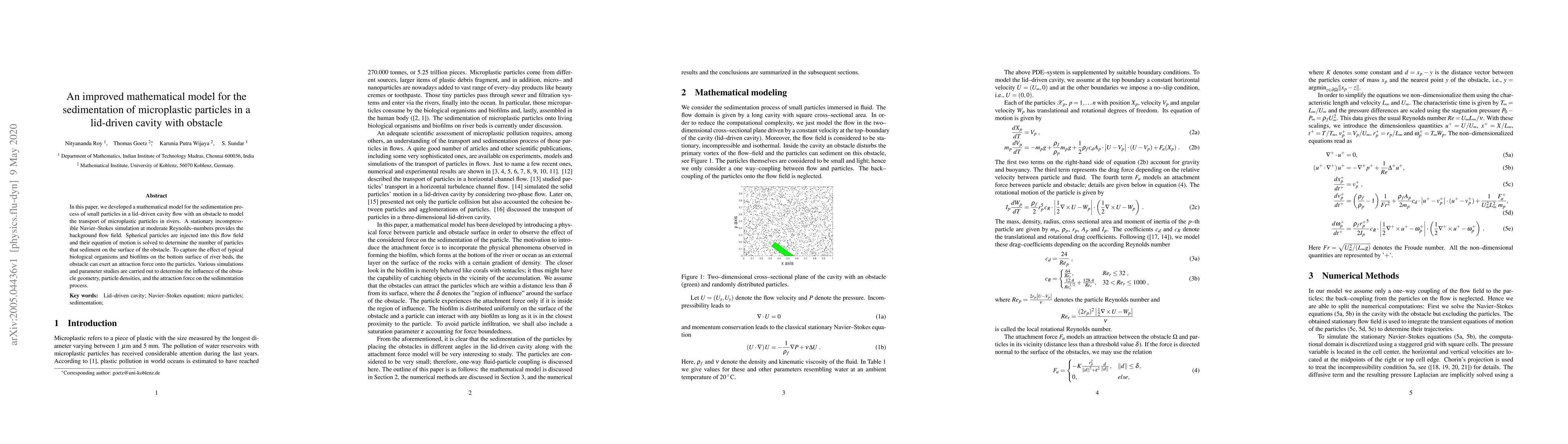 Thumbnail for An improved mathematical model for the sedimentation of microplastic
  particles in a lid-driven cavity with obstacle
