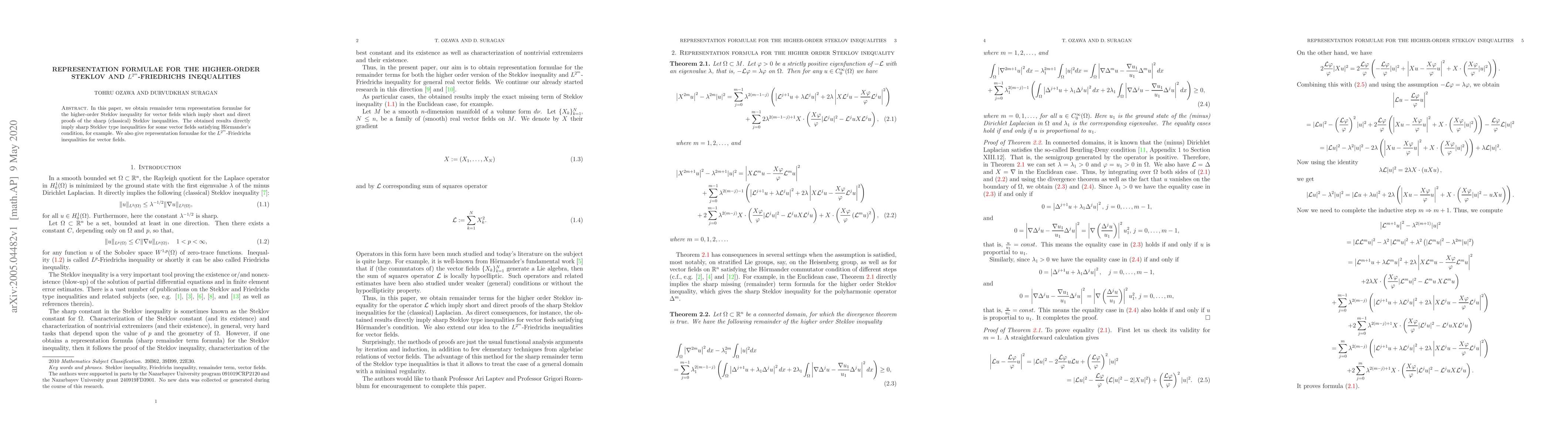Thumbnail for Representation formulae for the higher-order Steklov and
  $L^{2^{m}}$-Friedrichs inequalities