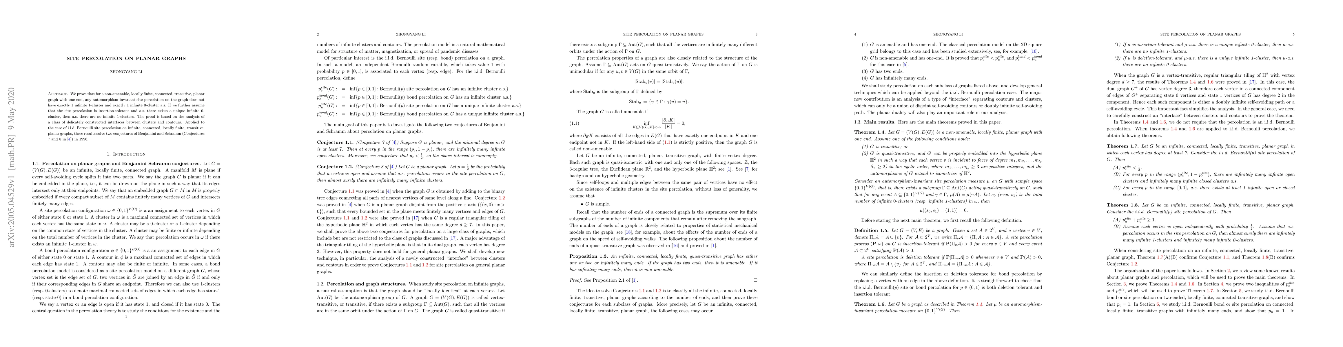 Thumbnail for Site Percolation on Planar Graphs