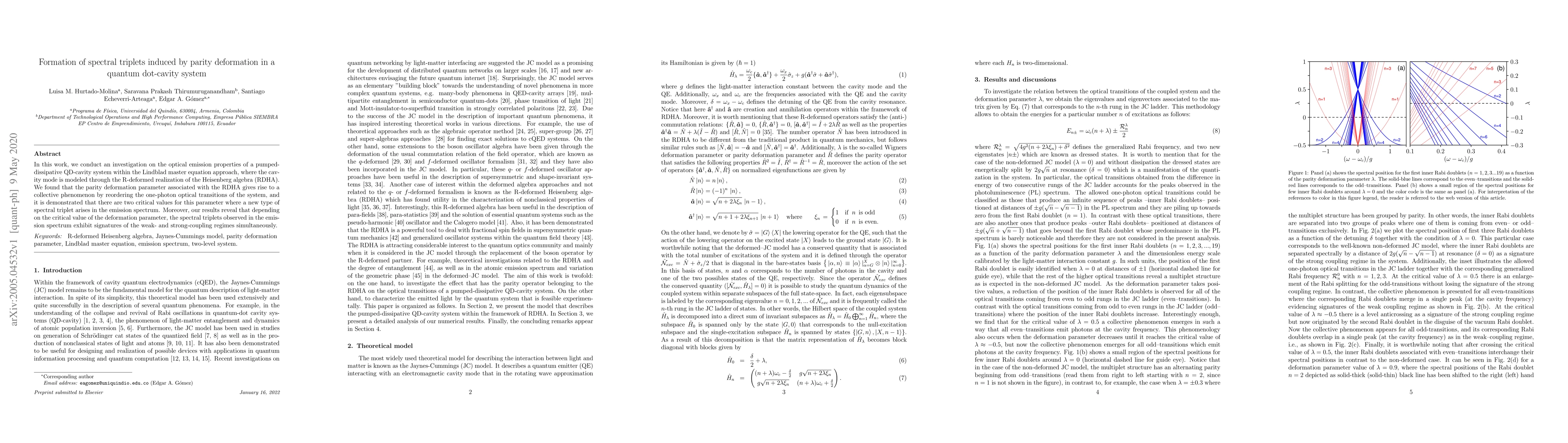 Thumbnail for Formation of spectral triplets induced by parity deformation in a
  quantum dot-cavity system