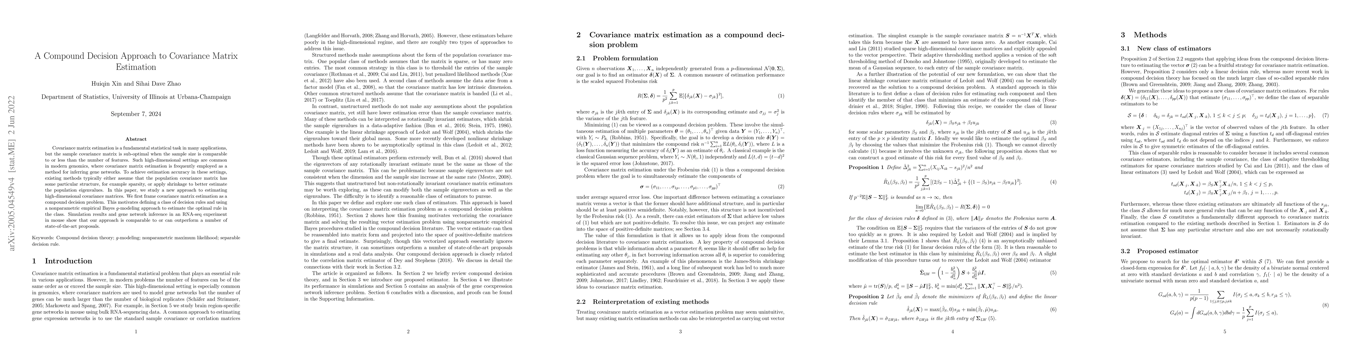 Thumbnail for A Compound Decision Approach to Covariance Matrix Estimation
