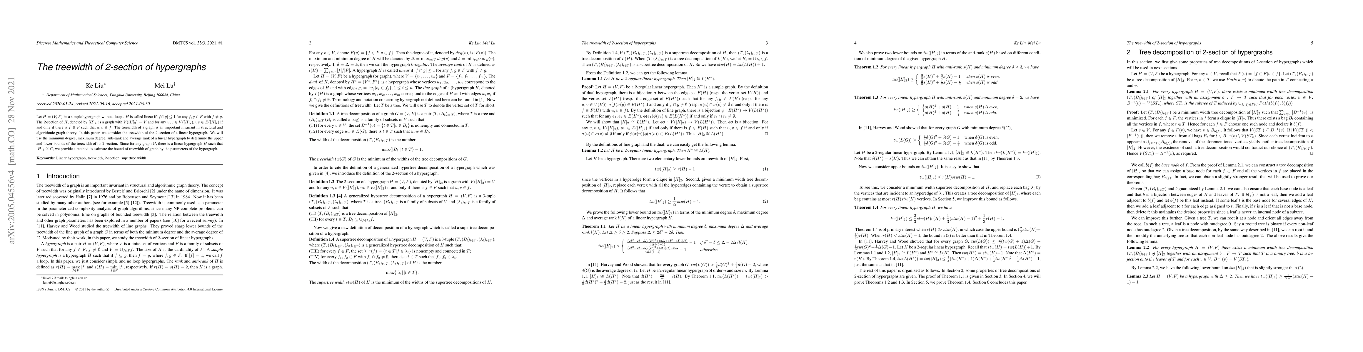 Thumbnail for The treewidth of 2-section of hypergraphs